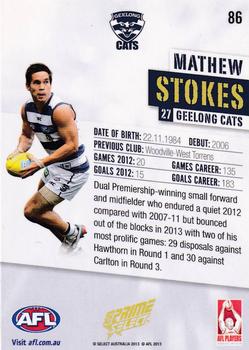 2013 Select Prime AFL #86 Mathew Stokes Back
